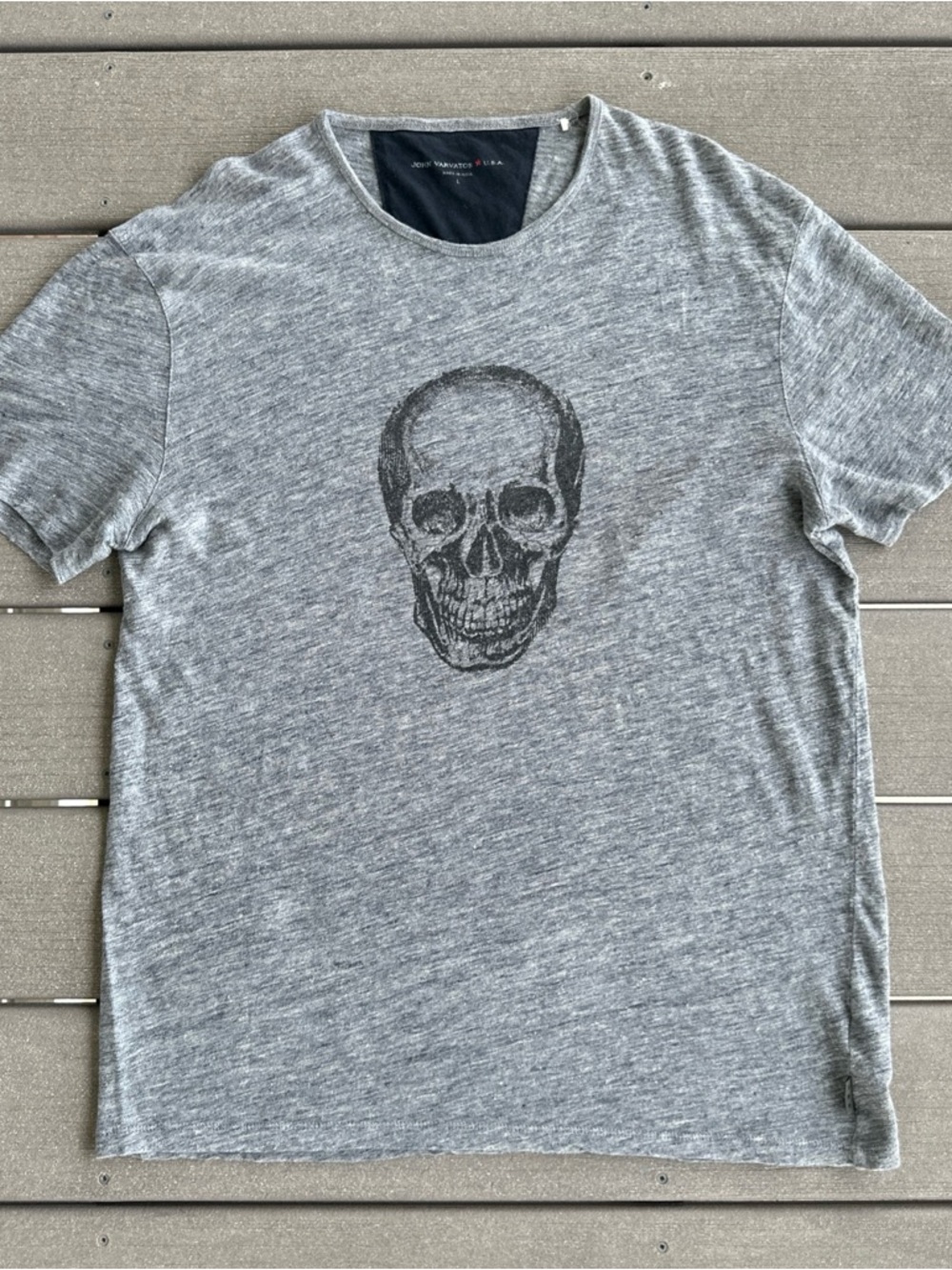 John Varvatos USA Men’s Size L Skull Graphic T Shirt Gray Distressed Rock Tee